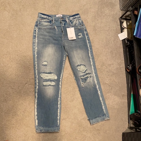 NWT Frame Layered Look Distressed Denim - Picture 7 of 9